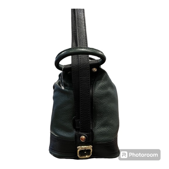 NWOT Valentina Italian Leather 2 way Backpack/shoulder Forest Green and Black - Picture 8 of 15